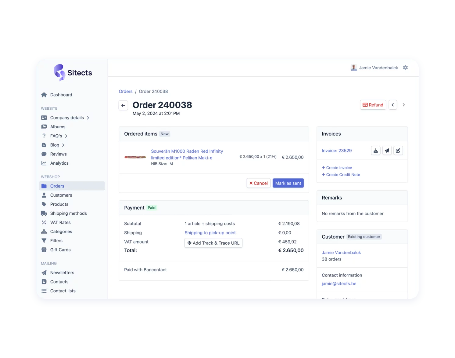 Sitects admin dashboard light